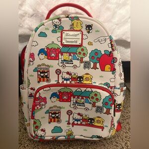 Loungefly Cream Backpack with Colorful Cartoon Print hello kitty and friends